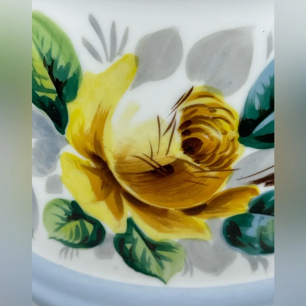 Vintage Milk Glass planter Westmoreland Style 1950s Cachepot floral hand painted